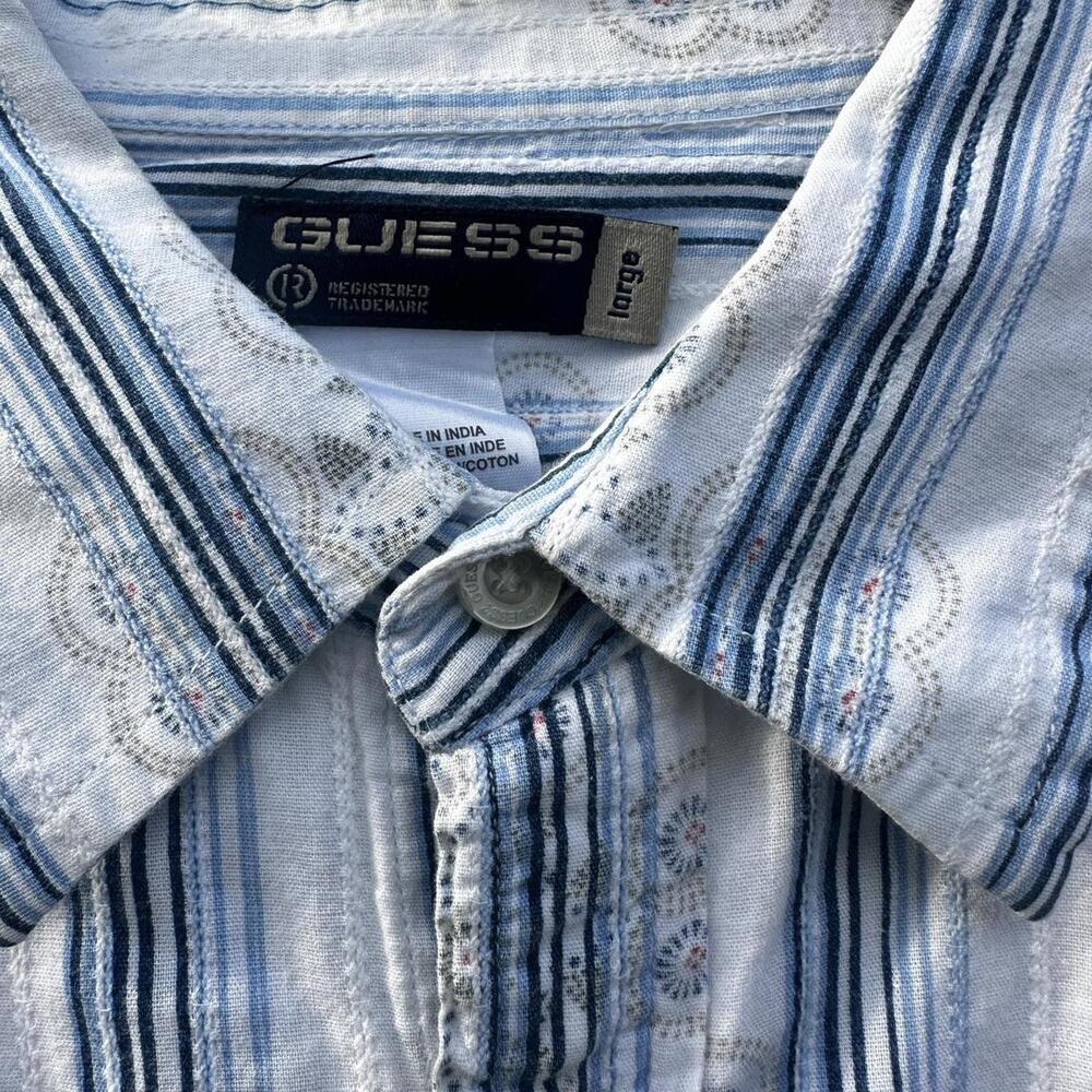 Guess Men's Blue and White Shirt